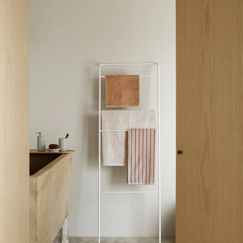 100% Cotton Hand Towel, Moonbeam/Amber Brown Narrow Stripe
