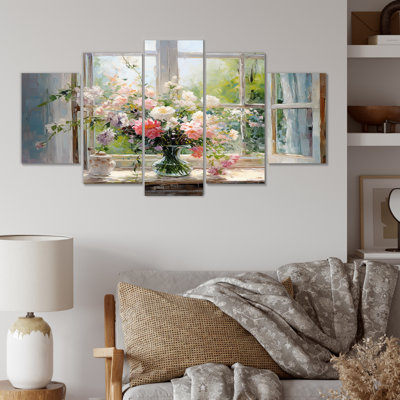 «Delicate Vintage Flower French Windows View IV - Window Multipanel», art mural
