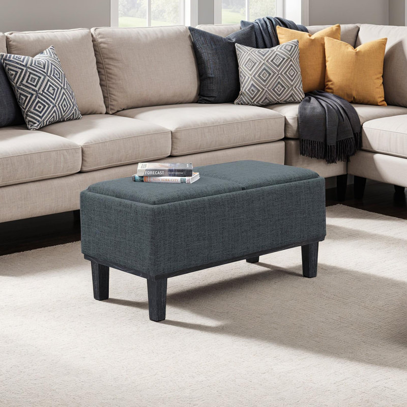 Repose-pieds rectangulaire avec plateau réversible de 34,5 po Pursel, Tissu gris anthracite clair