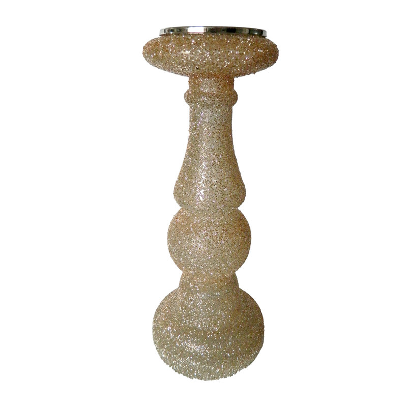 S/2 15" Champagne Beaded Candle Holder, 15" H x 6" W x 6" D