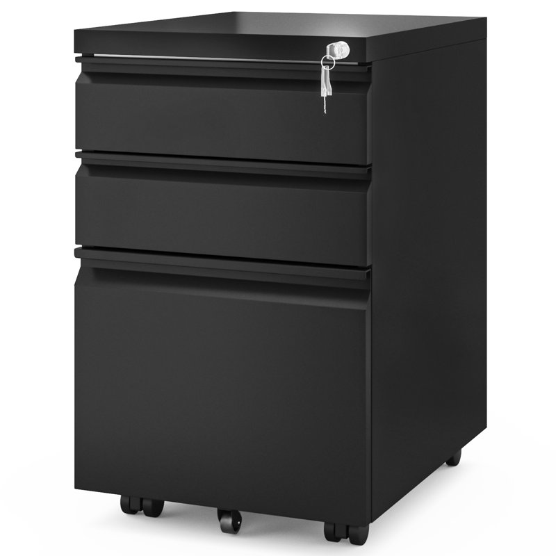 3 Drawer Steel File Cabinet, Black