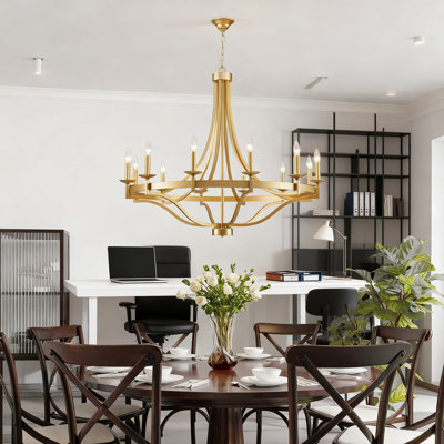 Lustre 12 lumières à bougie de roue de chariot, luminaire suspendu rond en métal pour îlot de cuisine et salle à manger de style maison de campagne rustique