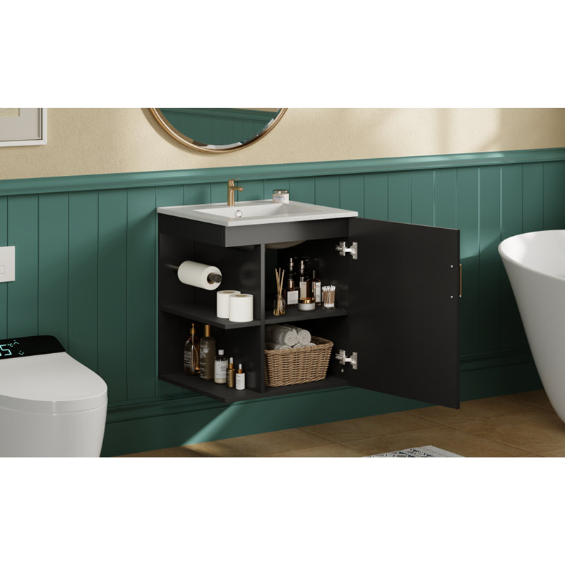Armoire de salle de bain murale 20 po avec armoire latérale, Noir