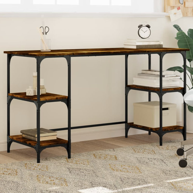 Cascadera Metal Base Writing Desk, 75cm H x 140cm W x 50cm D, Smoked Oak