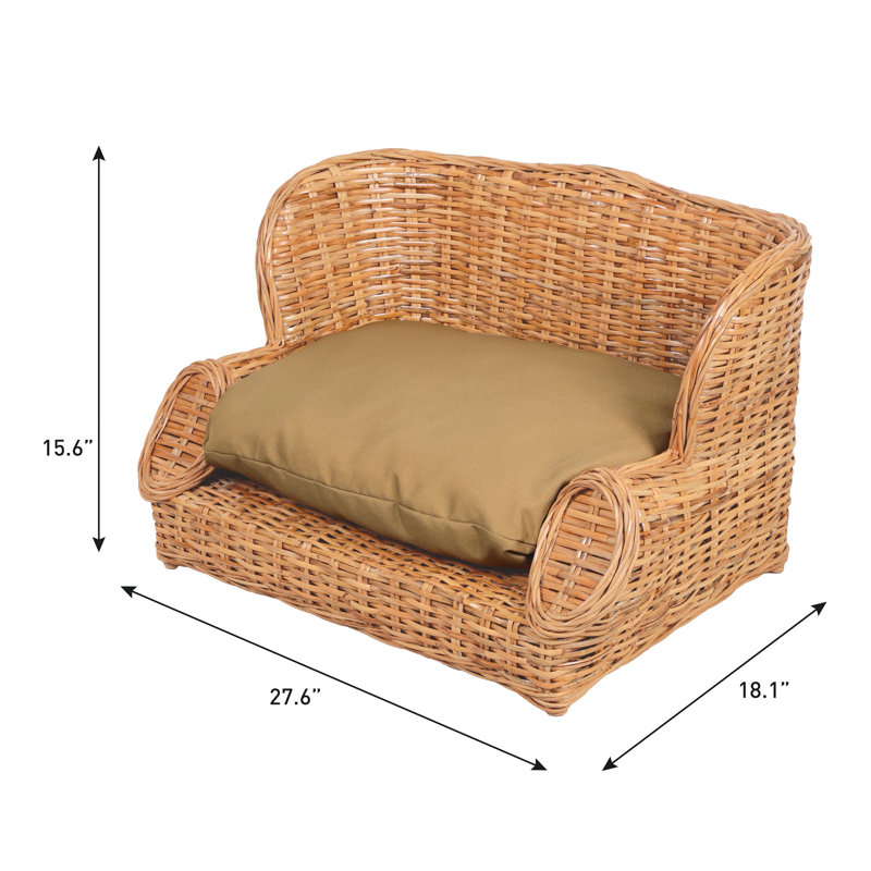 Lit de jour classique en rotin tissé à la main pour chien avec coussin lavable à la machine Classic, Light Brown