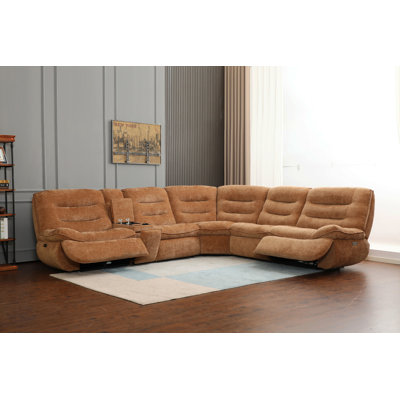 Emmy Orange Chenille Power Motion Sectional Sofa