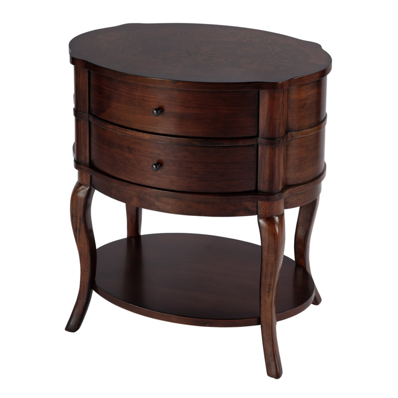 Jarvis Oval 2-Drawer Side Table, Cherry
