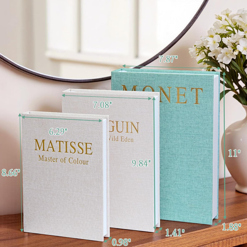 Livres décoratifs pour la décoration intérieure - Ensemble de 3 boîtes de rangement décoratives en lin
