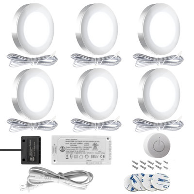 6 Pack 4000K Mini Puck Light with Wireless Dimmer 12V 1.8W/pc for Under Cabinet Lighting