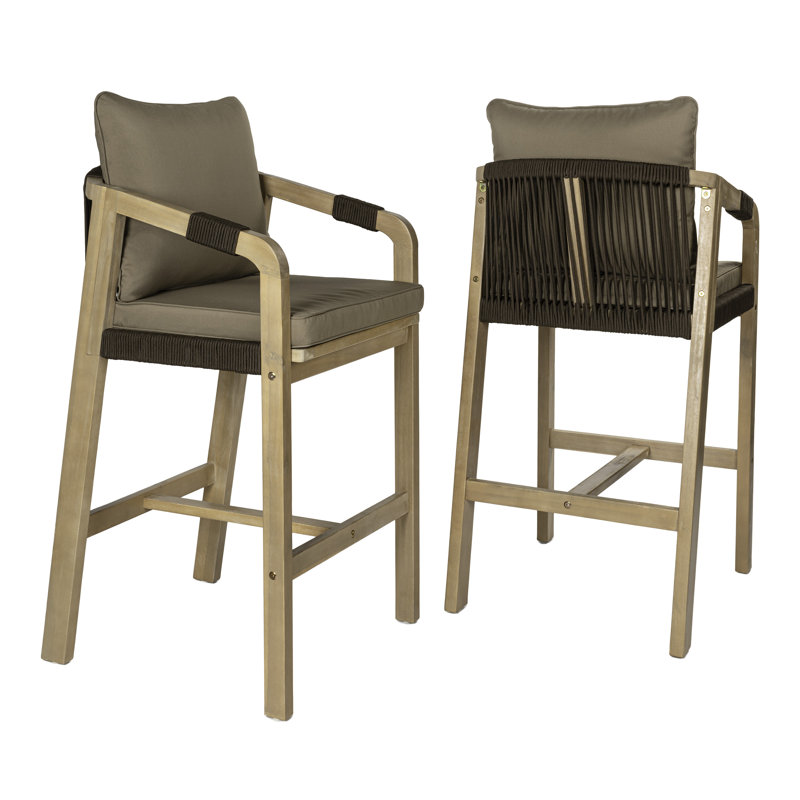 Tabourets de bar d'extérieur en bois d'acacia clair de 26 po Porto Coastal, Brun