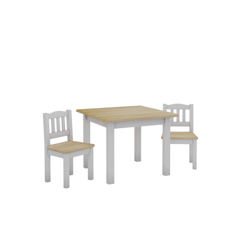 Elysian Kids 3 Piece Solid Wood Rectangular Play Or Activity Table and Chair Set, White