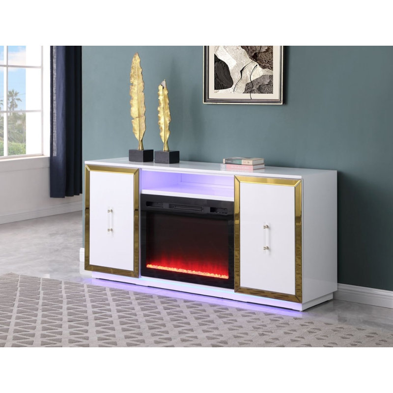 Crédence de rangement l 65 po Marqutia, Blanc