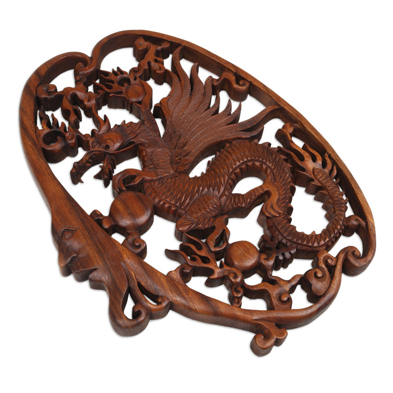 Trinx Handmade Regal Dragon Wood Relief Panel