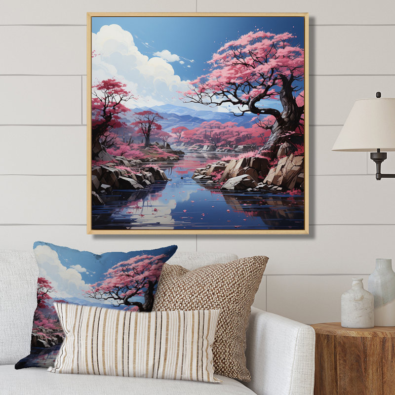Fleur de cerisier du Japon sérénité II - impression, H 30 po x l 30 po x P 1 po, Cadre naturel flottant