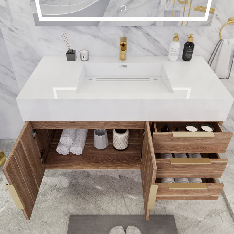 Glasgow 42'' Single Bathroom Vanity with Acrylic Top, Dark White/Oak, White