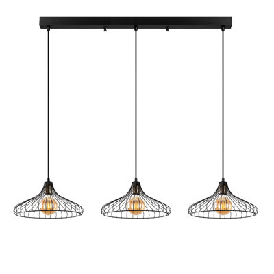 Industrial Chandelier with Adjustable Height, Black & Antique Finish, 47.2 x 14.2 x 11.8 inches | Metal Body, 3 x E27 Sockets (Max 40W) | Elegant Lighting Solution for Dining Room & Living Spaces, Nostalgic Design