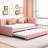 Pink Linen Fabric Upholstered Daybed With Twin Size Trundle, No Box Spring Needed Bed Frame