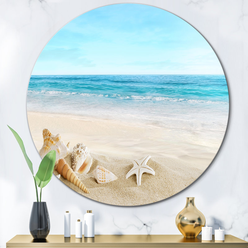 Paysage avec des coquillages sur une plage tropicale - impression sans cadre sur métal