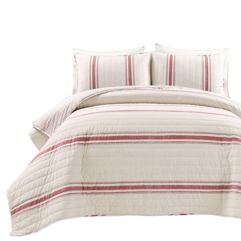 Ensemble de courtepointe réversible en coton standard 3 pièces Gilroy Farmhouse, Rouge