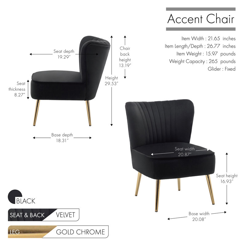 Fauteuil d'appoint en velours Elba, Noir