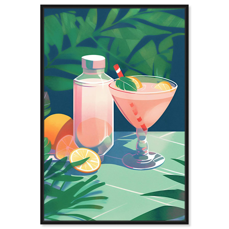 Art mural Cocktail in the Sun Drinks and Spirits, Cadre noir, H 25 po x l 17 po