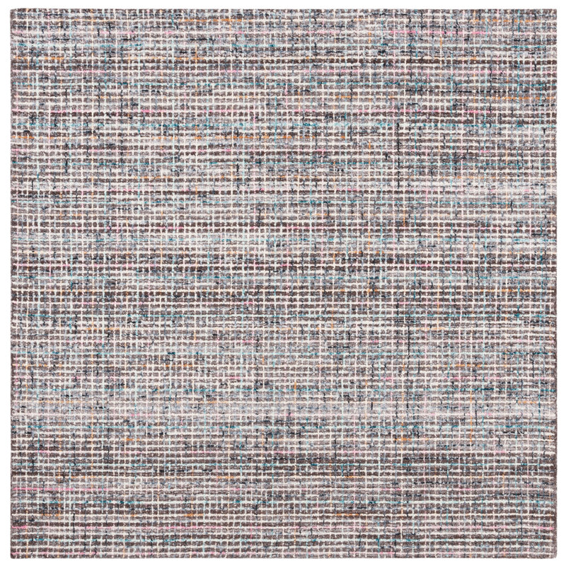 Abstract Hand Tufted Wool/Cotton Rug in Brown/Gray, Square 6'