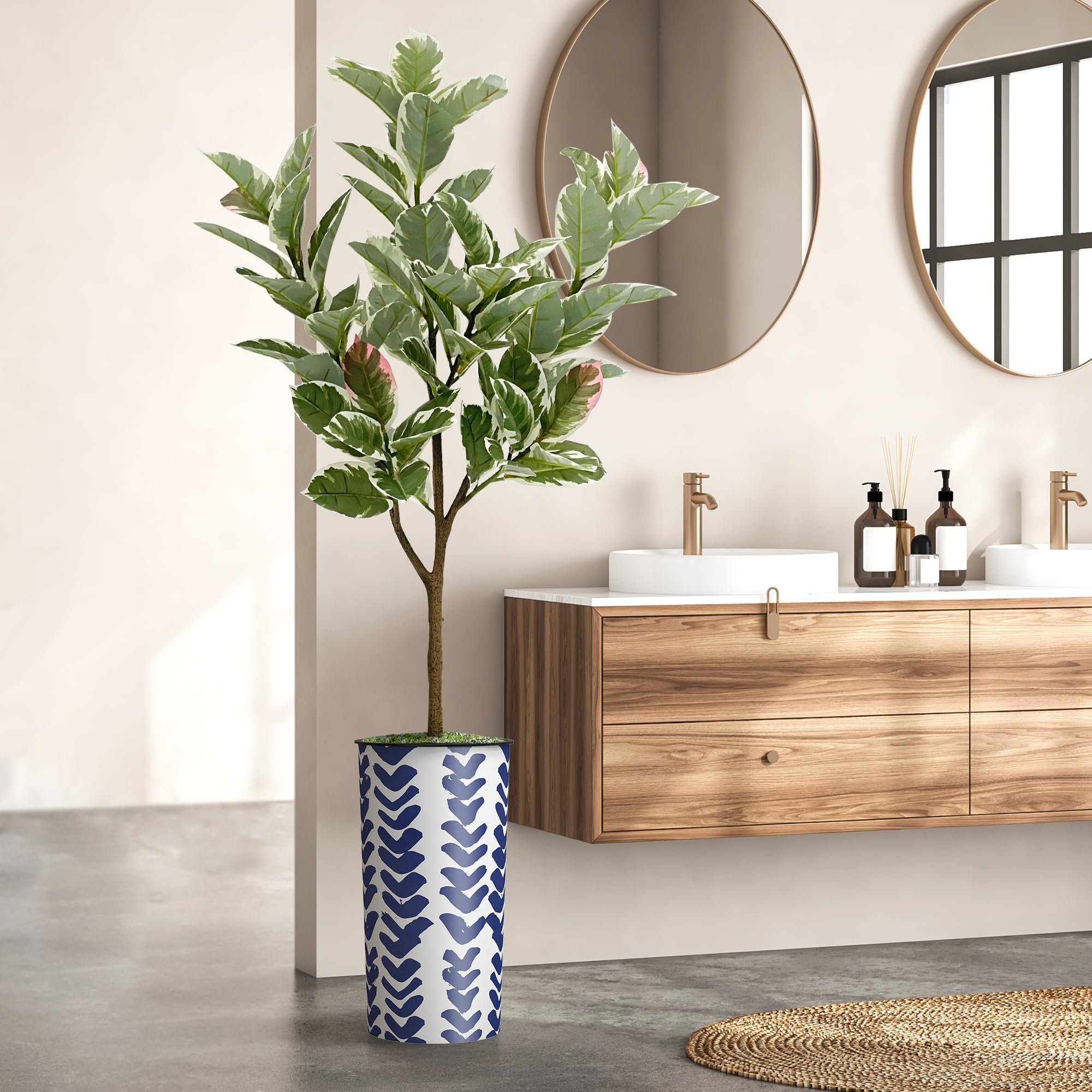 SIGNLEADER Artificial Tree in Pattern Planter Fake Rubber Silk Tree