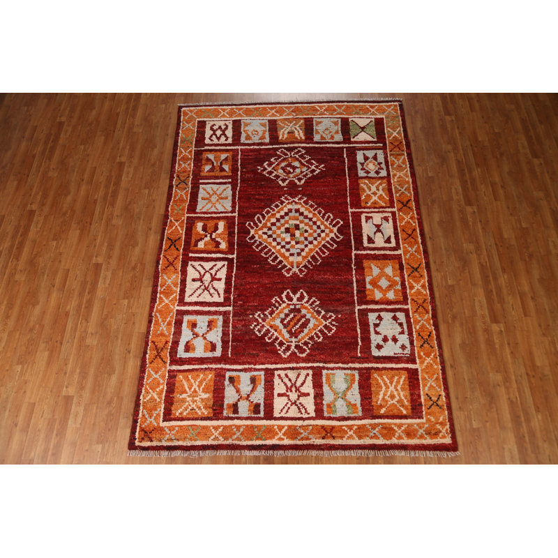 Tapis géométrique en laine marocain noué à la main 7 x 10