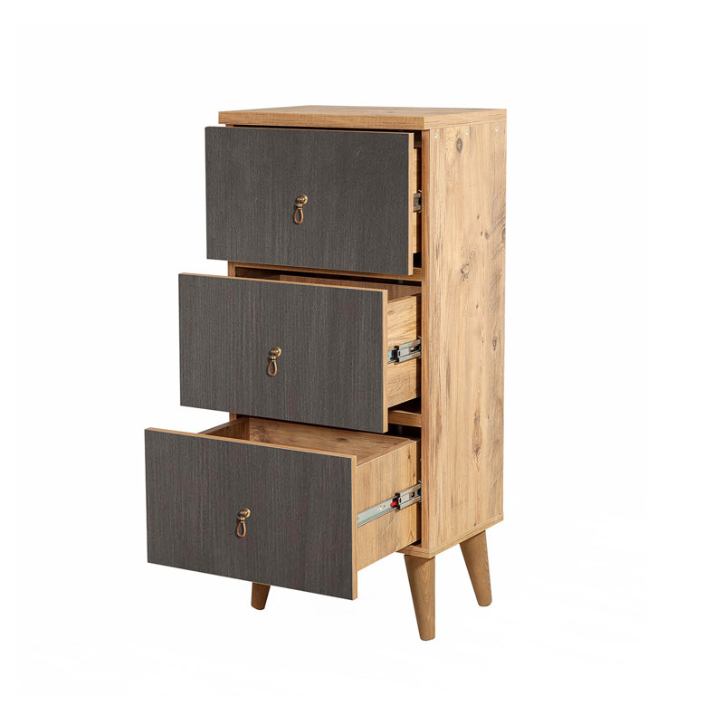 Commode 3 tiroirs 16,54 po Brambach, Naturel / gris