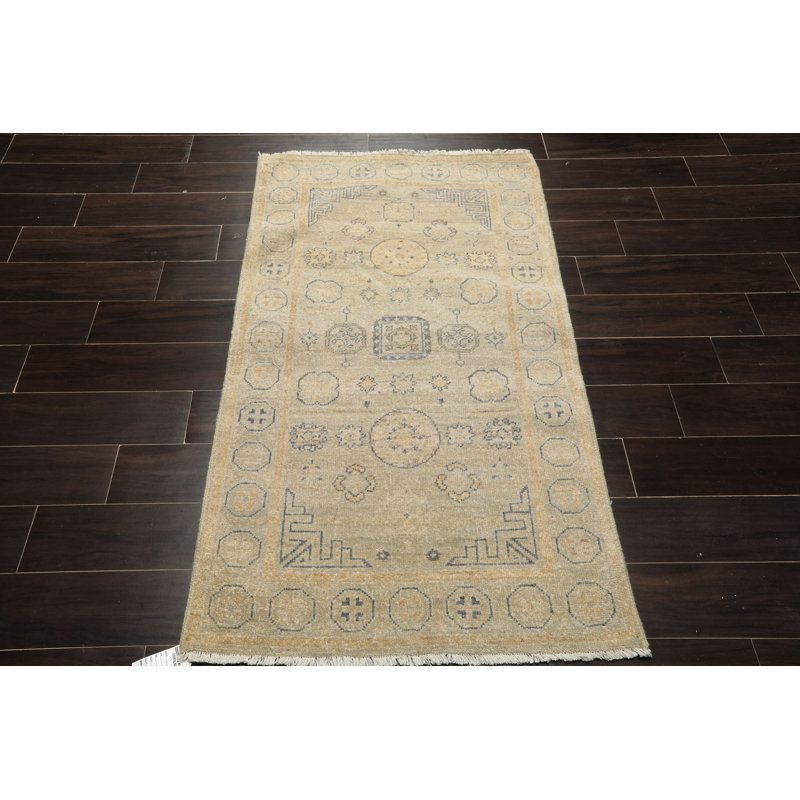 Tapis transitionnel en laine noué à la main beige Oushak 3x5