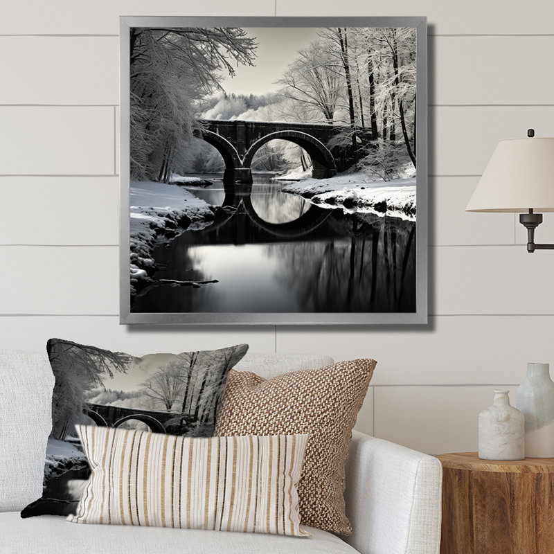 «Bridges Winter Scenery» sur toile, Cadre simple argenté, H 30 po x l 30 po x P 1 po