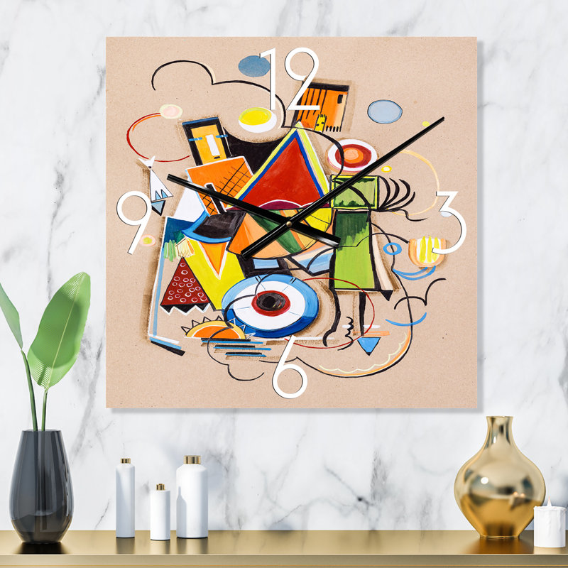 Horloge murale moderne Compositions géométriques colorées I, Petit