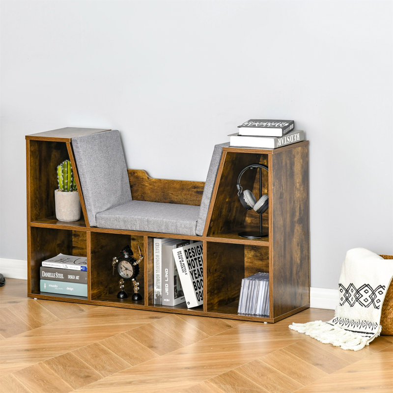 Lorentzen 61cm H x 102cm W Geometric Bookcase, Brown/Grey