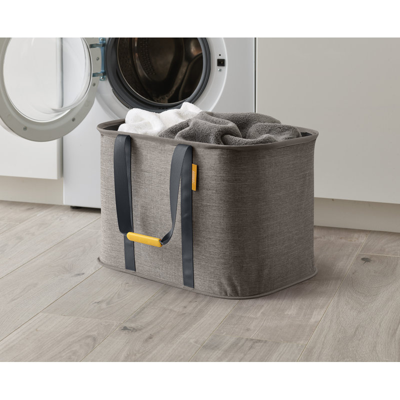 Gray 55-Liter Collapsible Fabric Laundry Basket with Woven Handles
