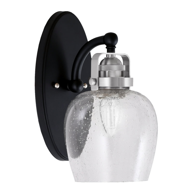 Easton Wall Sconce With 6" Clear Bubble Glass, Matte Black/Brushed Nickel