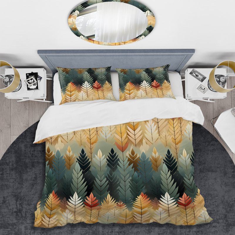 Jaune moutarde et gris vif IV - Ensemble de housse de couette - Microfibre de polyester, Floral