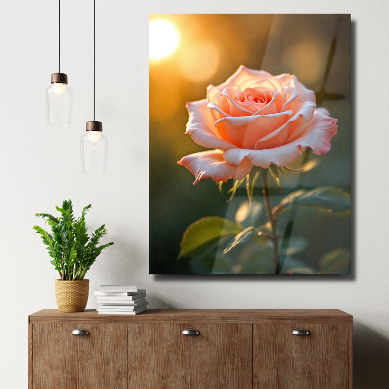 Art mural en verre trempé pêche rose, 30" H x 20" W