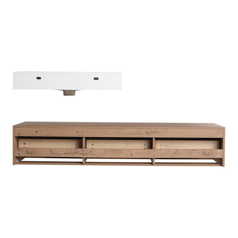 Meuble-lavabo mural de 60 po avec lavabo en résine, tiroir à fermeture en douceur et fixation flottante