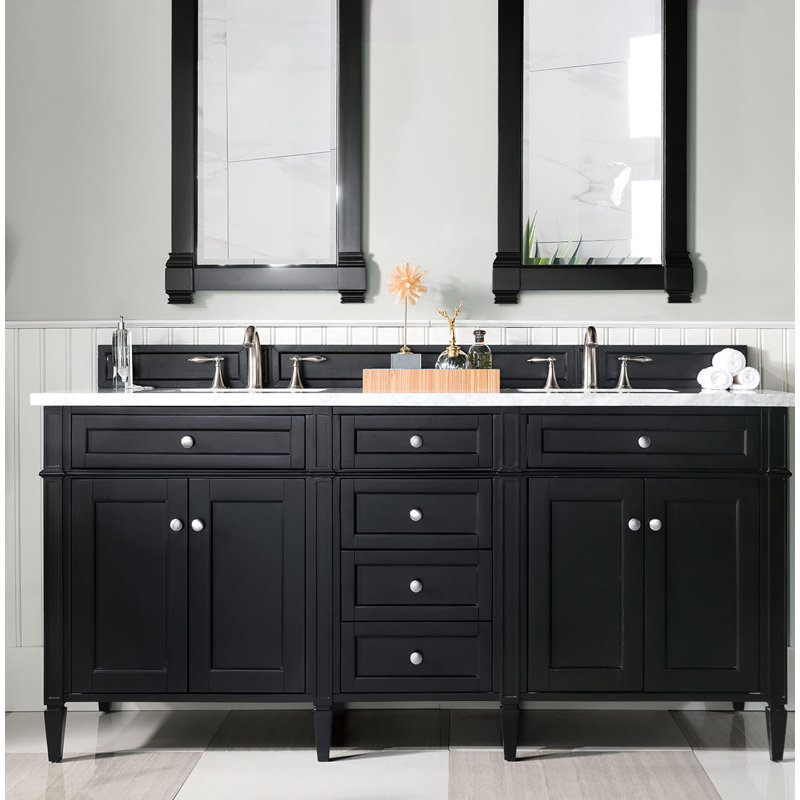 Brittany 72" W Double Vanity, Black Onyx, White Zeus, 8" Widespread