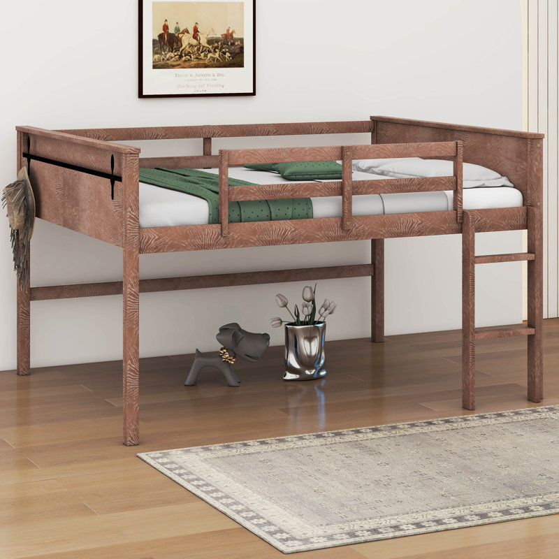 Lit mezzanine double Hurteau, Blanc rustique naturel