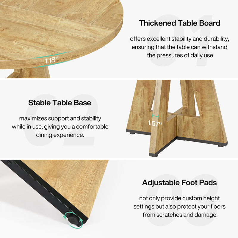 Table de salle à manger Kuuipo L 47,24 po x l 47,24 po, Marron clair