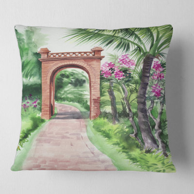 Gate in Tropical Oasis Square Pillow Cover & Insert