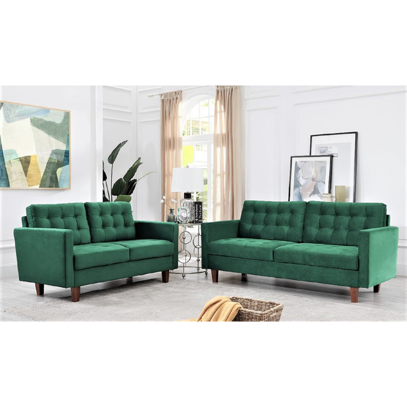 Ensemble de salon en velours 2 pièces Annemiek, vert
