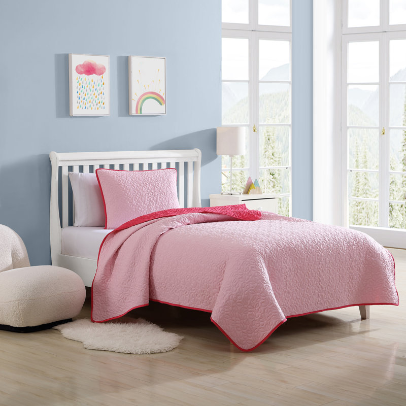 Courtepointe réversible en microfibre rose clair Eddie Bauer, Courtepointe pour lit simple + 1 taie décorative 