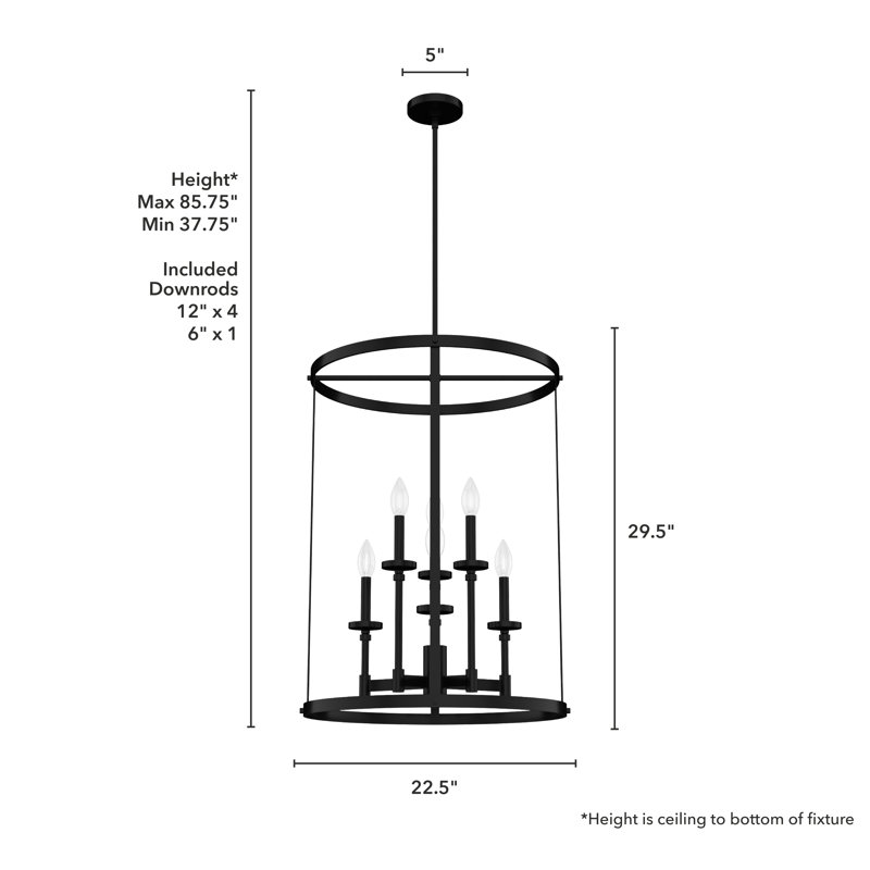 Plafonnier lustre à 6 lumières Hunter Briargrove, Noir mat