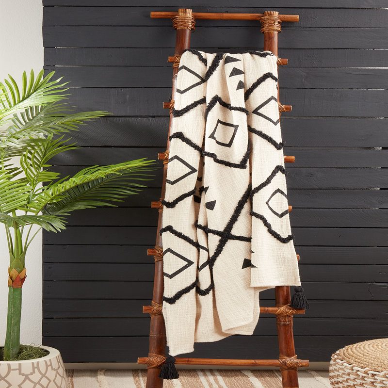 Black and White Cotton Diamond Tufted Throw Blanket