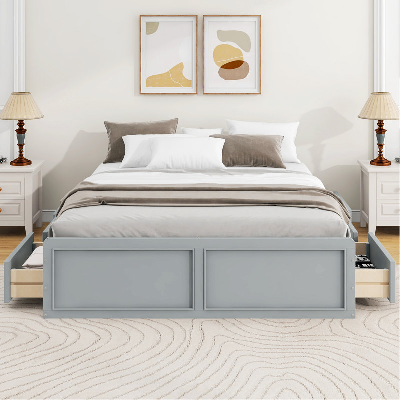 Wood Platform Bed Frame With 6 Drawers