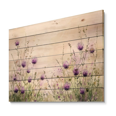 Thistle Blooming In The Meadows III - Traditional Wood Wall Art On Natural Pine Wood