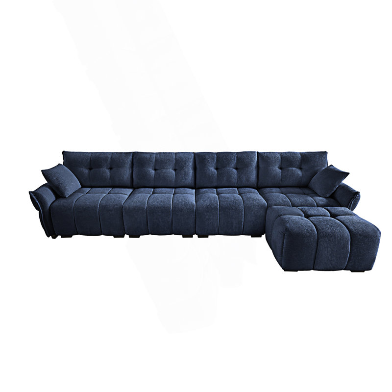 Canapé modulaire 4 places avec repose-pieds, Chenille bleu