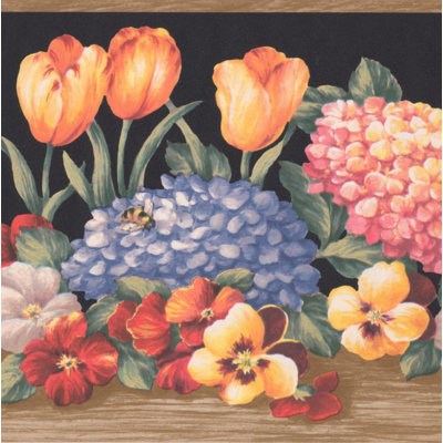 Bordure de papier peint floral et botanique rétro 15 pi x 7 po Boughner Flowers